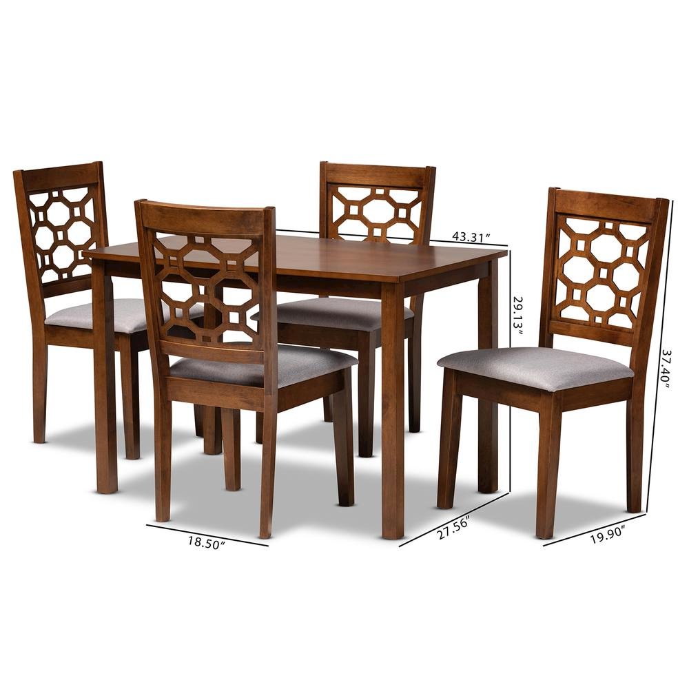 Grey Fabric Upholstered and Walnut Brown Finished Wood 5-Piece Dining Set. Picture 16