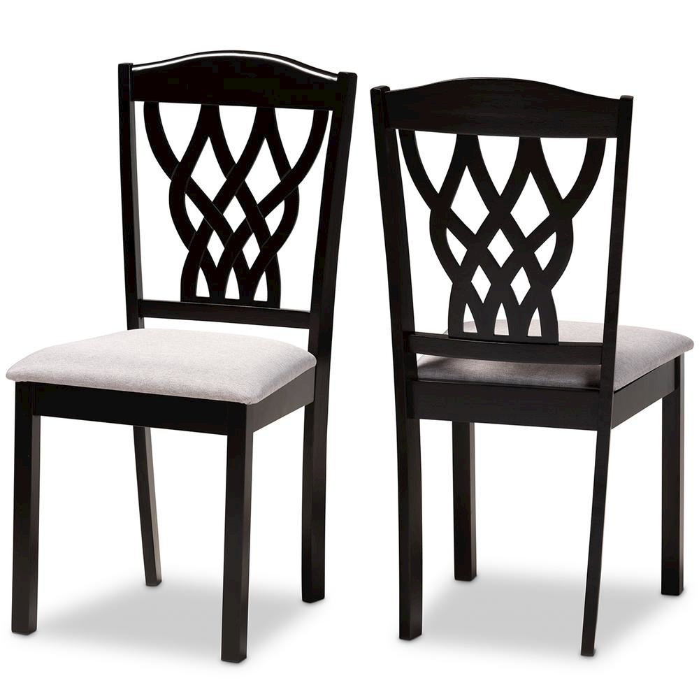 Grey Fabric Upholstered and Dark Brown Finished Wood 2-Piece Dining Chair Set. Picture 8