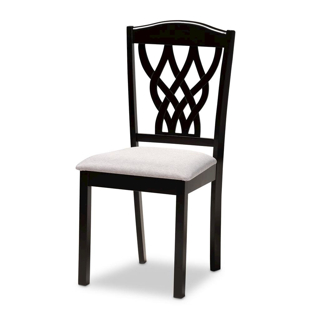 Grey Fabric Upholstered and Dark Brown Finished Wood 7-Piece Dining Set. Picture 10