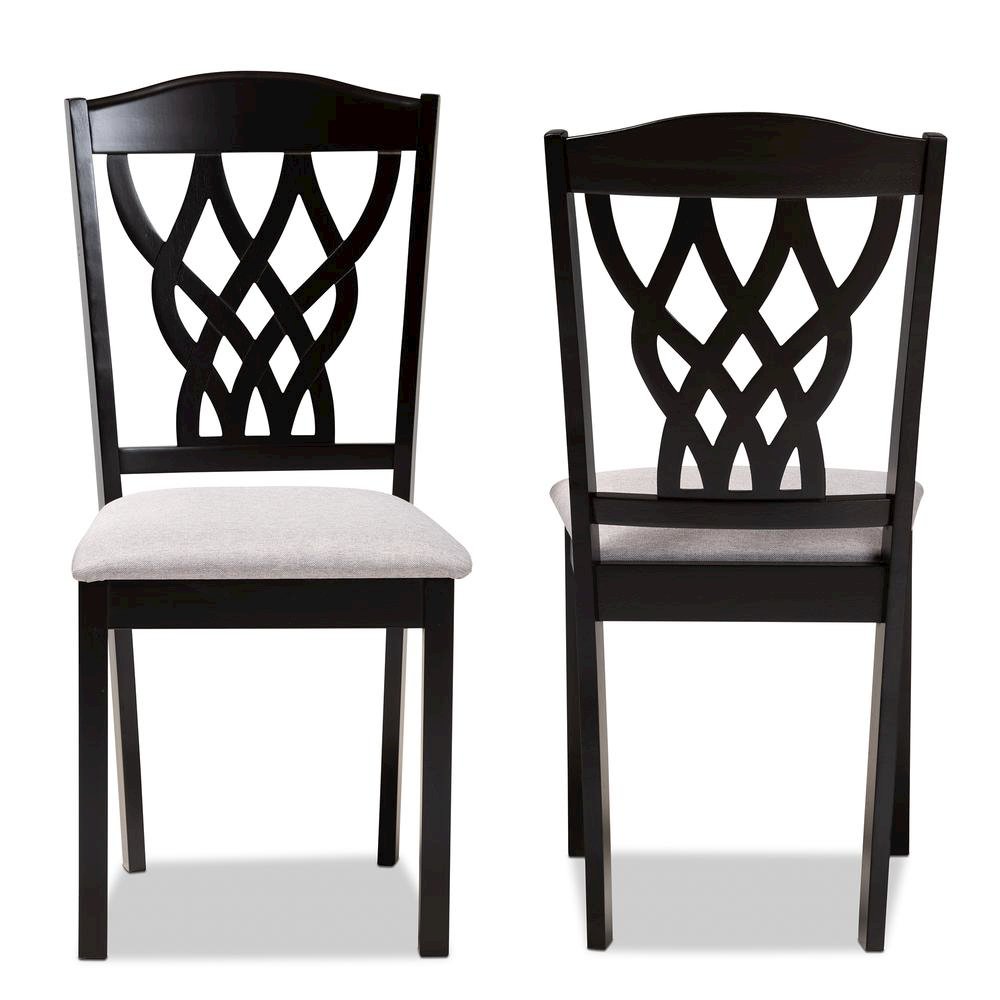 Grey Fabric Upholstered and Dark Brown Finished Wood 2-Piece Dining Chair Set. Picture 9