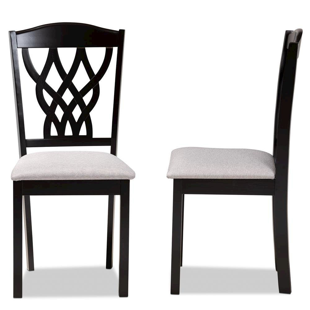 Grey Fabric Upholstered and Dark Brown Finished Wood 2-Piece Dining Chair Set. Picture 10