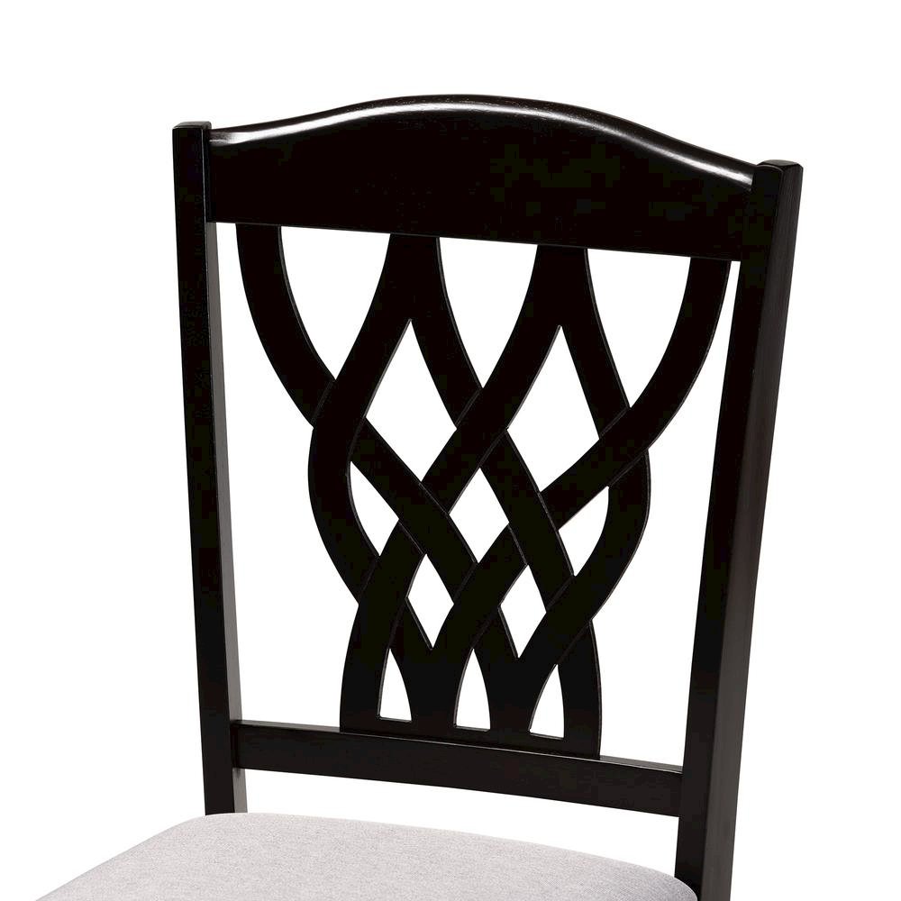 Grey Fabric Upholstered and Dark Brown Finished Wood 2-Piece Dining Chair Set. Picture 11