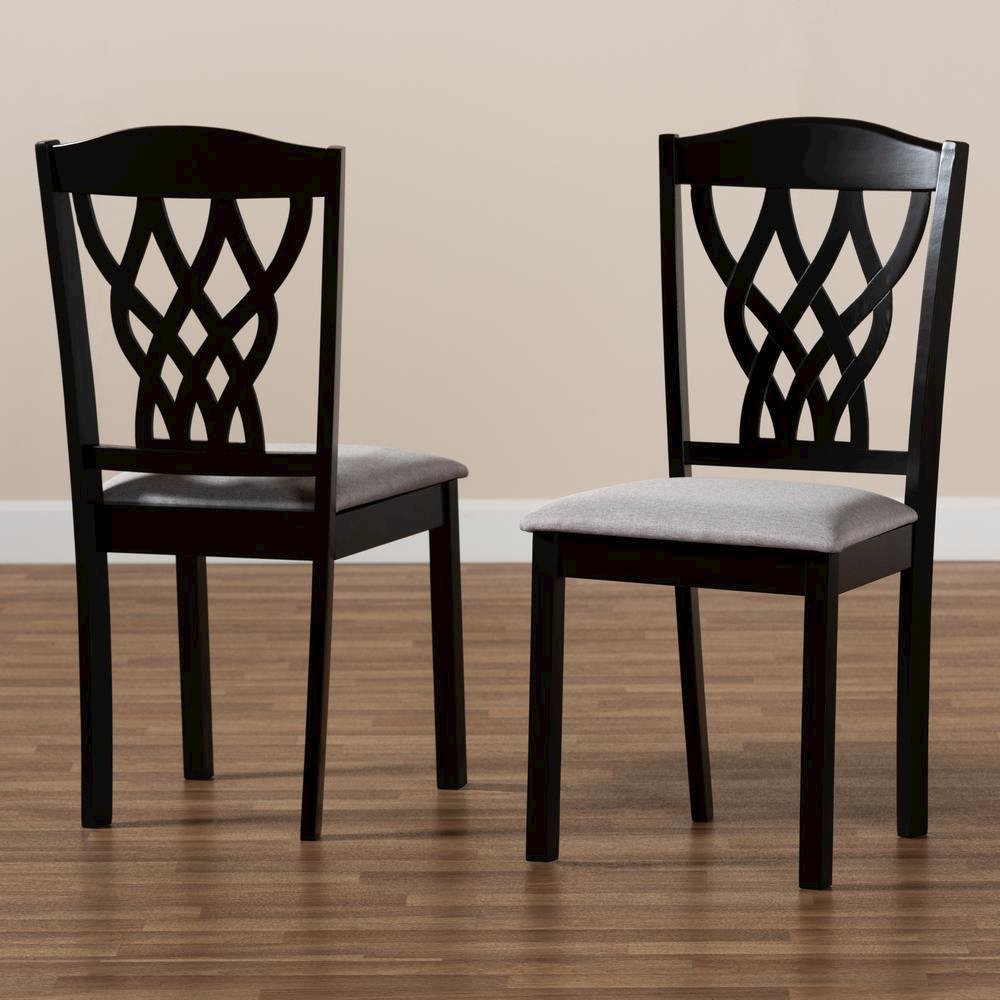 Grey Fabric Upholstered and Dark Brown Finished Wood 2-Piece Dining Chair Set. Picture 13