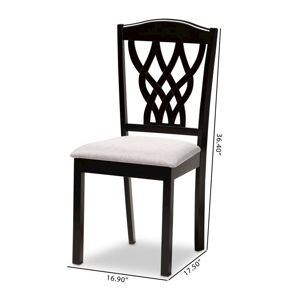 Grey Fabric Upholstered and Dark Brown Finished Wood 2-Piece Dining Chair Set. Picture 14