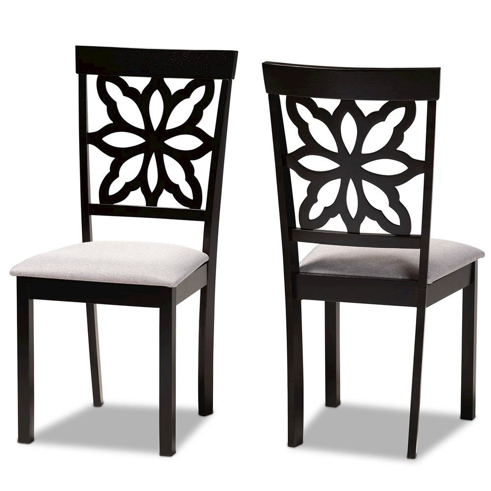 Grey Fabric Upholstered and Dark Brown Finished Wood 2-Piece Dining Chair Set. Picture 8