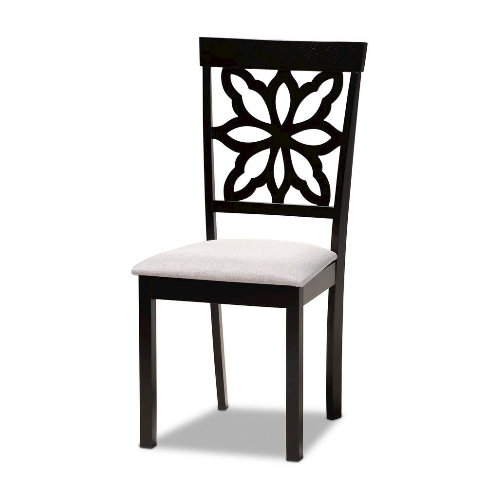 Grey Fabric Upholstered and Dark Brown Finished Wood 7-Piece Dining Set. Picture 10