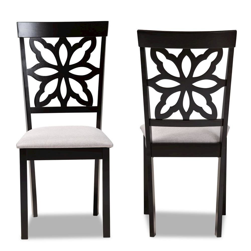 Grey Fabric Upholstered and Dark Brown Finished Wood 2-Piece Dining Chair Set. Picture 9