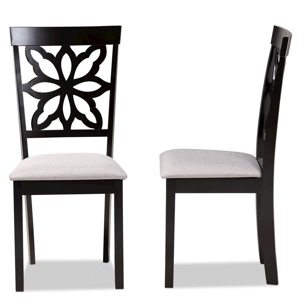 Grey Fabric Upholstered and Dark Brown Finished Wood 2-Piece Dining Chair Set. Picture 10