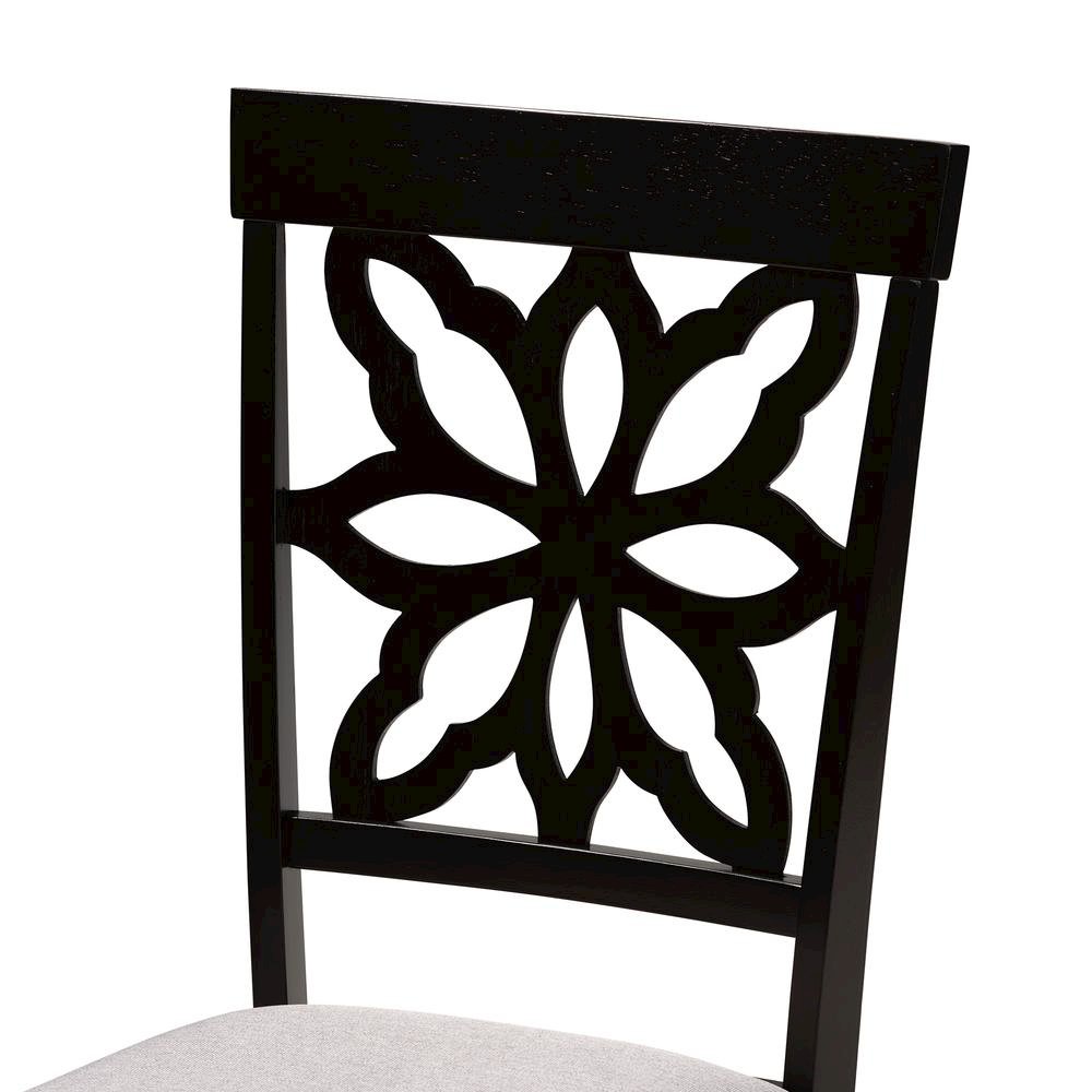 Grey Fabric Upholstered and Dark Brown Finished Wood 2-Piece Dining Chair Set. Picture 11