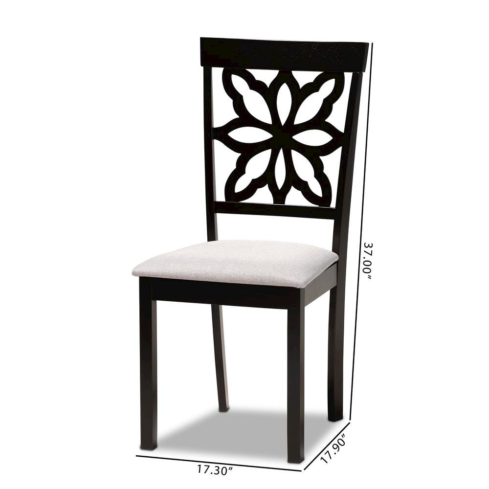 Grey Fabric Upholstered and Dark Brown Finished Wood 2-Piece Dining Chair Set. Picture 14
