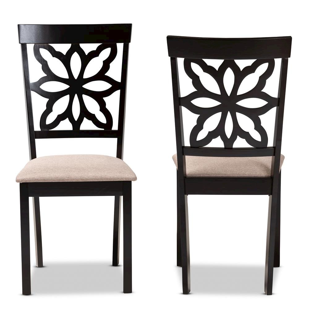 Sand Fabric Upholstered and Dark Brown Finished Wood 2-Piece Dining Chair Set. Picture 9