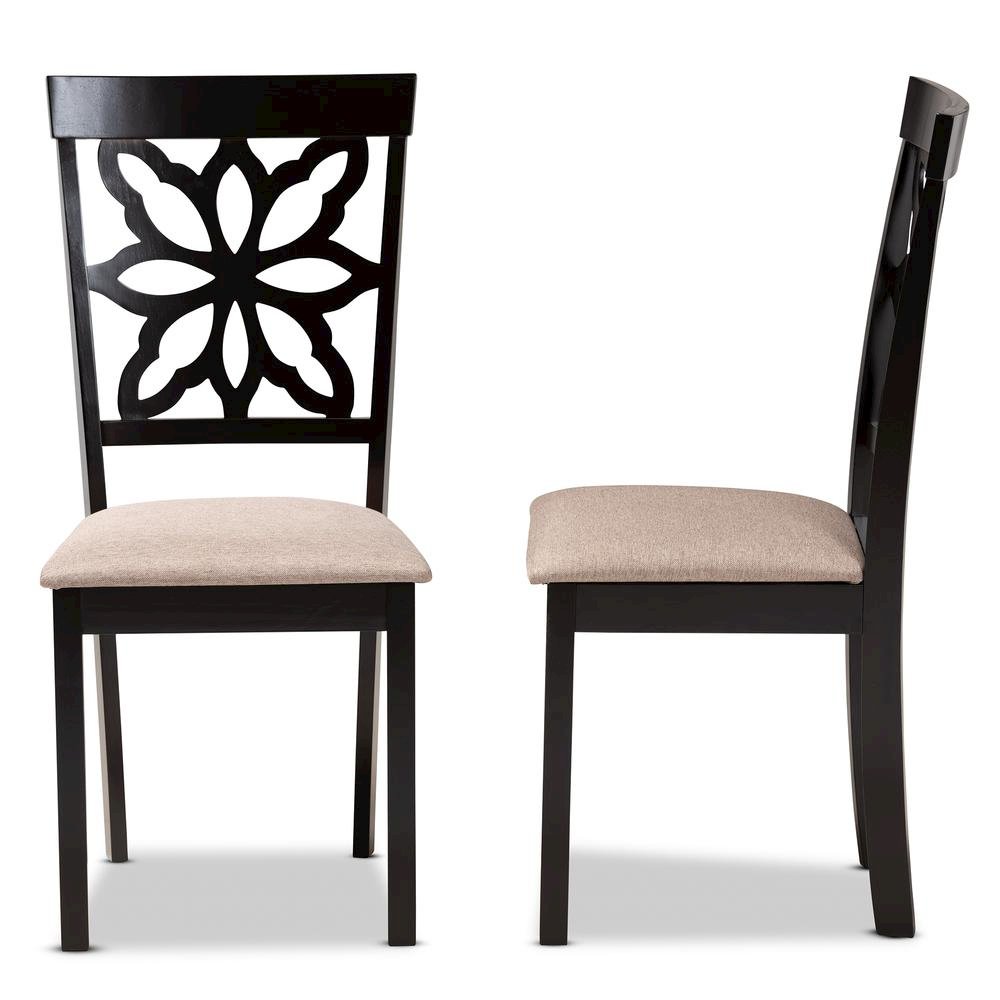 Sand Fabric Upholstered and Dark Brown Finished Wood 2-Piece Dining Chair Set. Picture 10