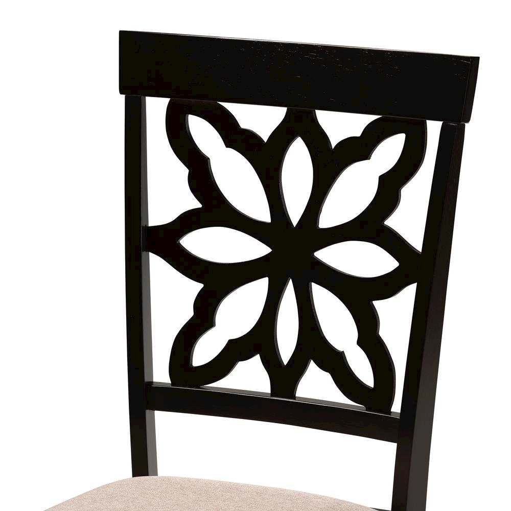 Sand Fabric Upholstered and Dark Brown Finished Wood 2-Piece Dining Chair Set. Picture 11