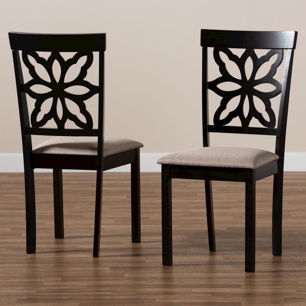 Sand Fabric Upholstered and Dark Brown Finished Wood 2-Piece Dining Chair Set. Picture 13