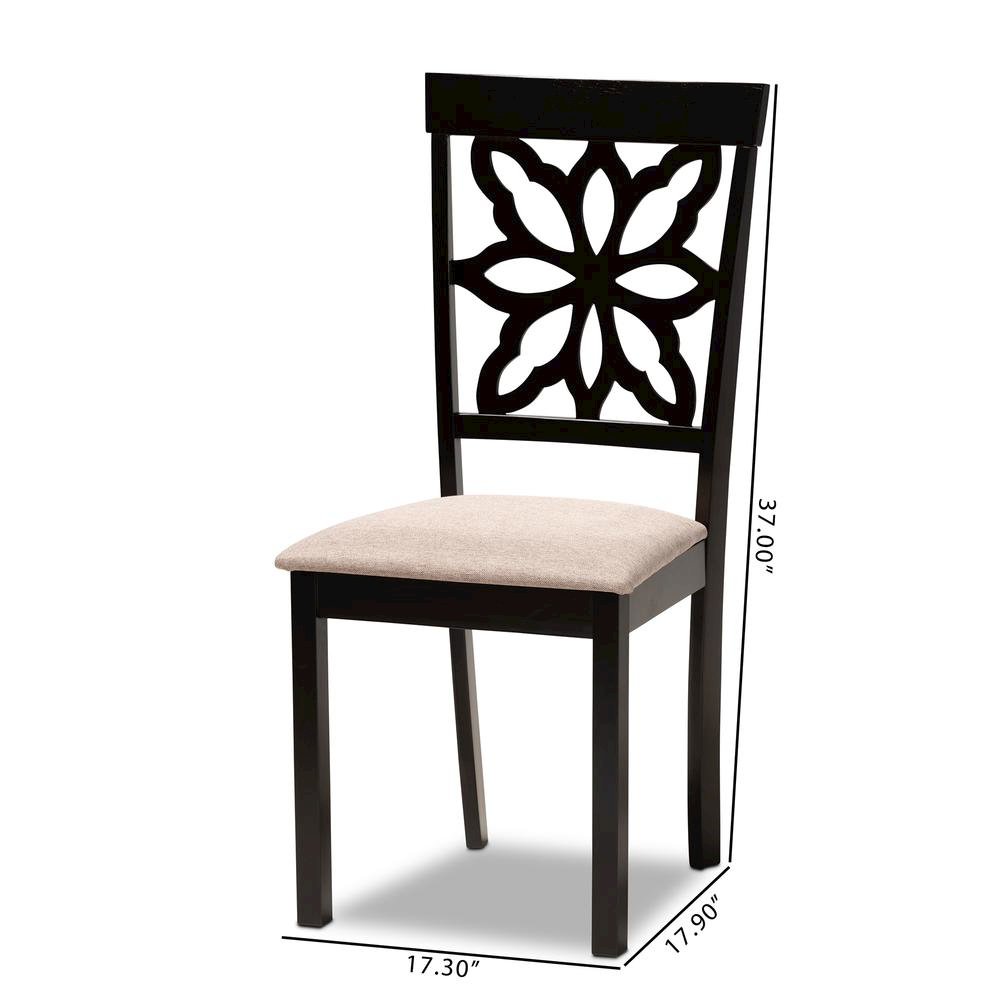 Sand Fabric Upholstered and Dark Brown Finished Wood 2-Piece Dining Chair Set. Picture 14