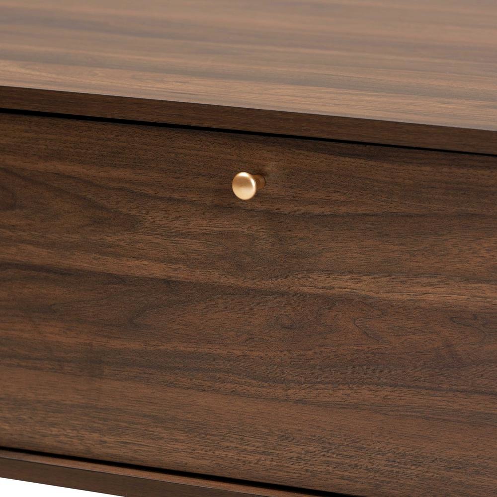 Edel Mid-Century Modern Walnut Brown and Gold Finished Wood Coffee Table. Picture 17