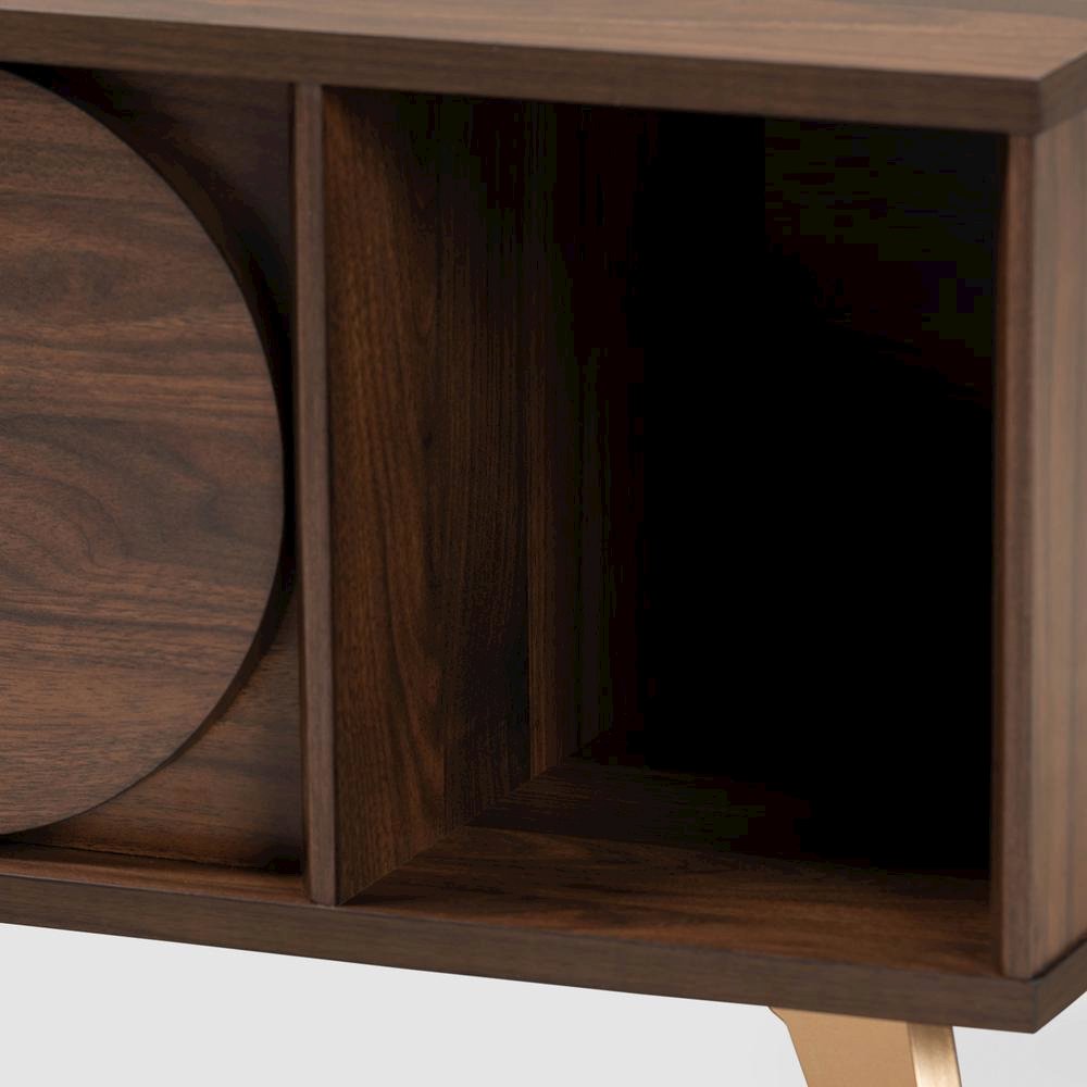 Edel Mid-Century Modern Walnut Brown and Gold Finished Wood Coffee Table. Picture 18