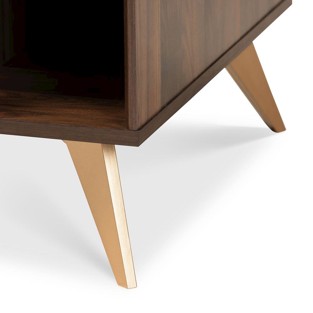 Edel Mid-Century Modern Walnut Brown and Gold Finished Wood Coffee Table. Picture 19