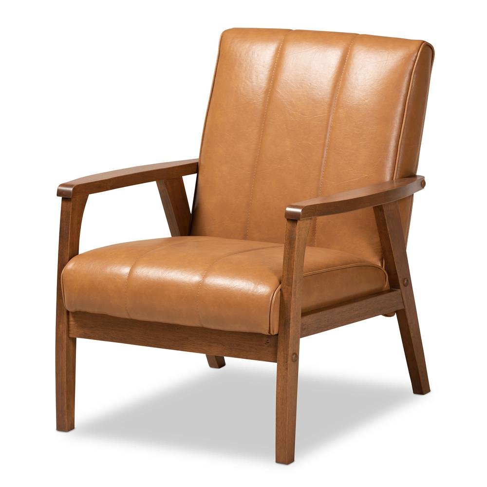 Leather Upholstered and Walnut Brown finished Wood Lounge Chair. Picture 10