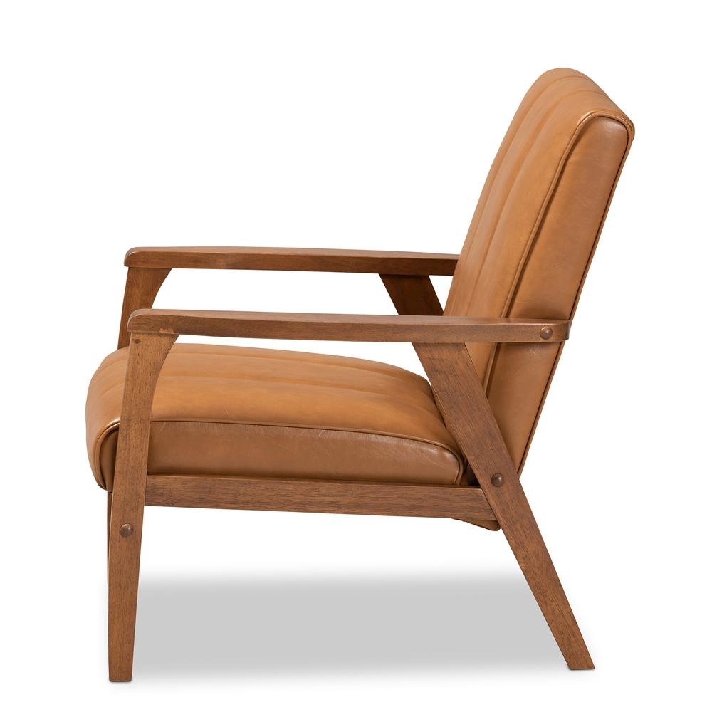 Leather Upholstered and Walnut Brown finished Wood Lounge Chair. Picture 12