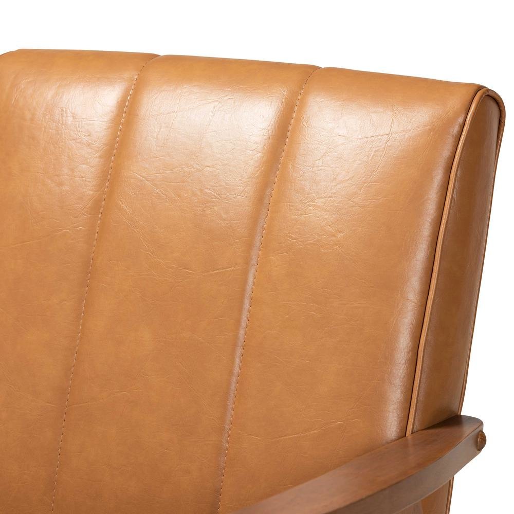 Leather Upholstered and Walnut Brown finished Wood Lounge Chair. Picture 14