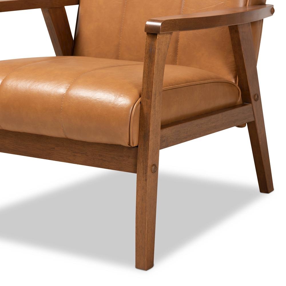 Leather Upholstered and Walnut Brown finished Wood Lounge Chair. Picture 15