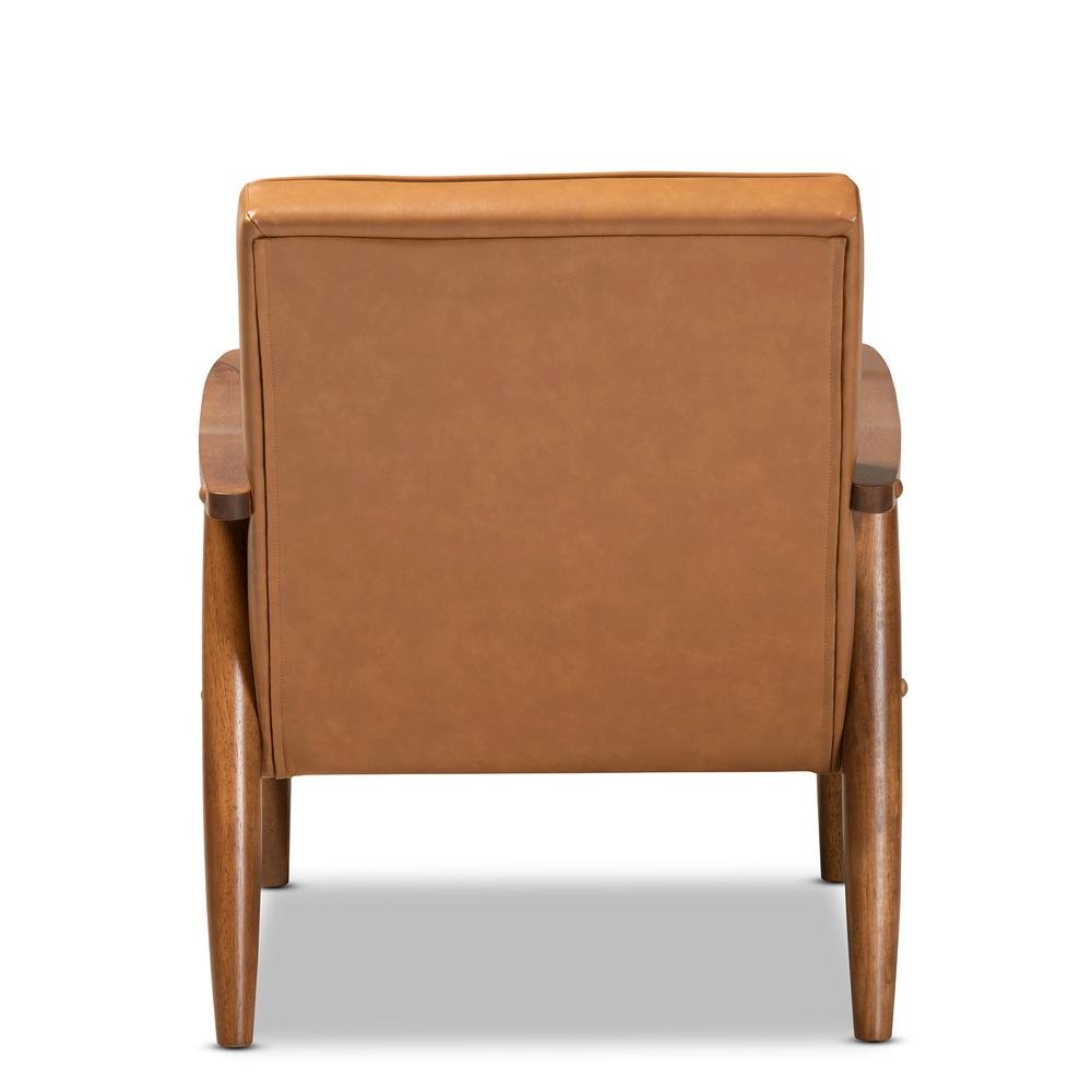 Leather Upholstered and Walnut Brown Finished Wood Lounge Chair. Picture 13