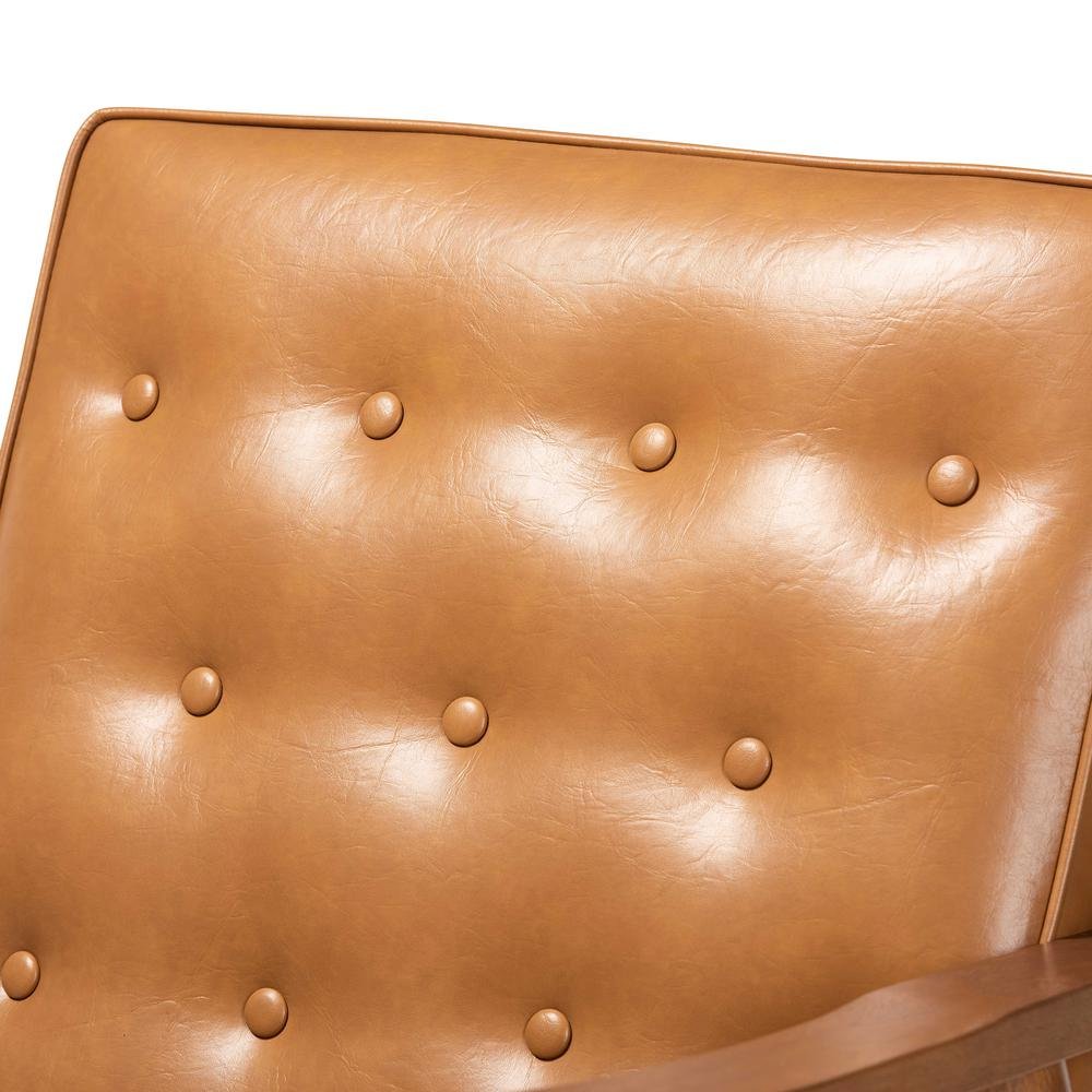 Leather Upholstered and Walnut Brown Finished Wood Lounge Chair. Picture 14