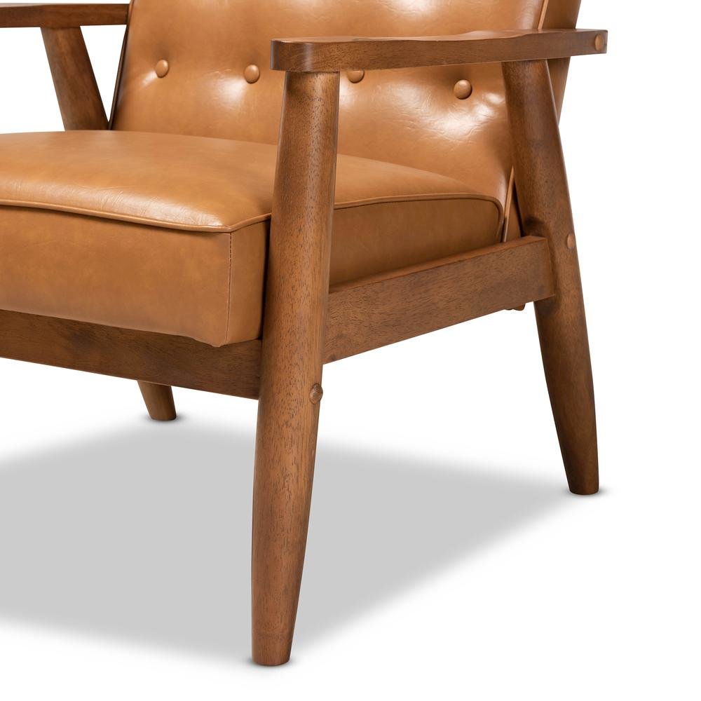 Leather Upholstered and Walnut Brown Finished Wood Lounge Chair. Picture 15