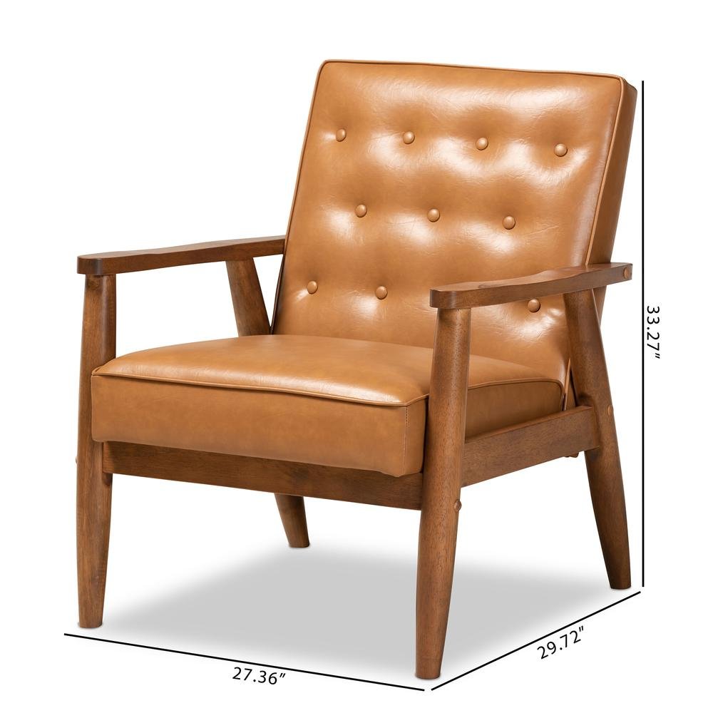 Leather Upholstered and Walnut Brown Finished Wood Lounge Chair. Picture 18