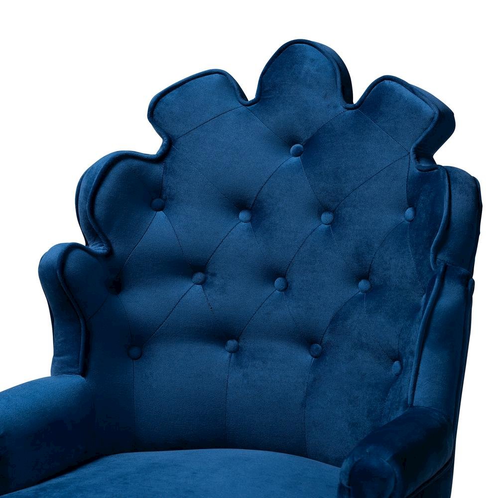 Navy Blue Velvet Upholstered and Dark Brown Finished Wood 2-Piece Bar Stool Set. Picture 12