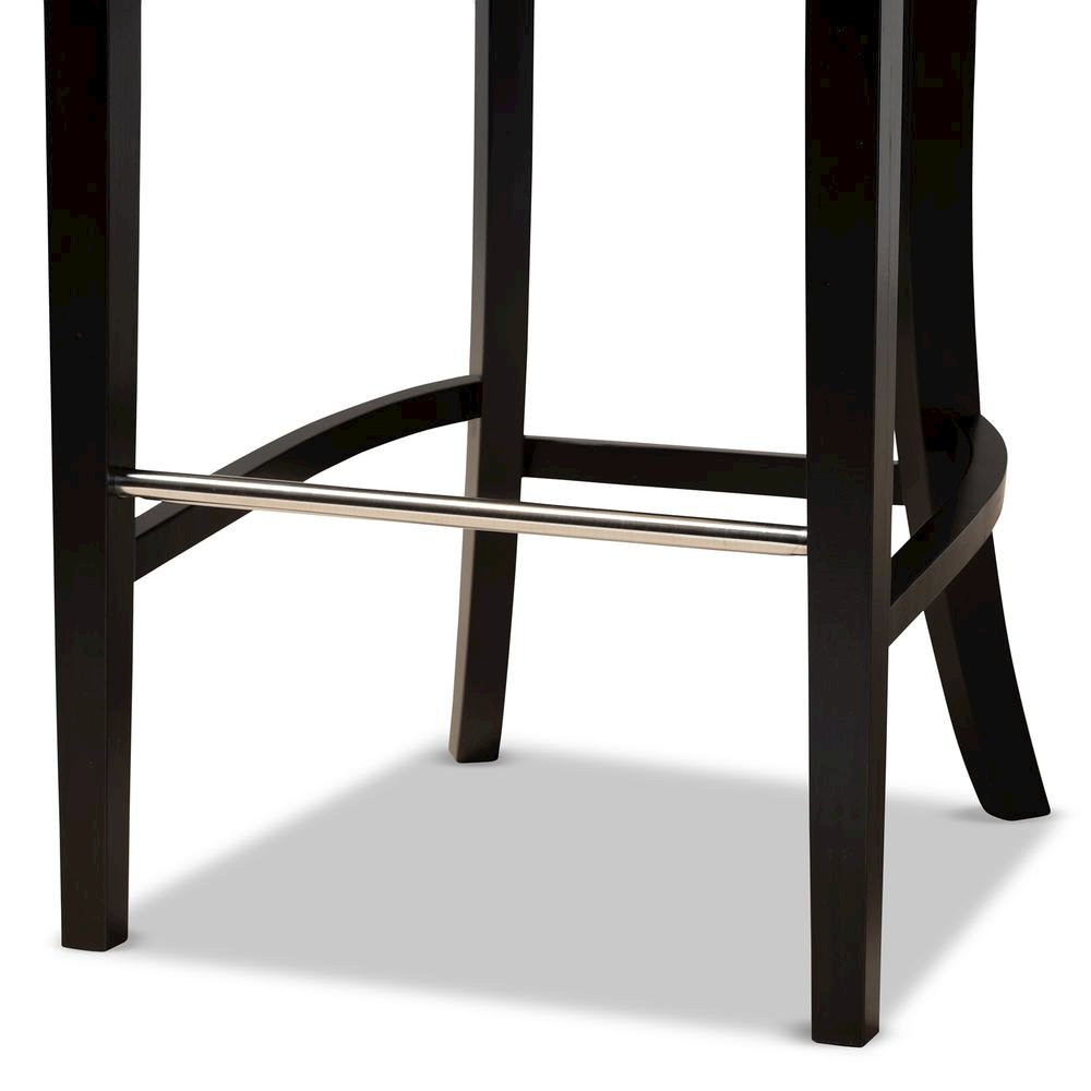 Navy Blue Velvet Upholstered and Dark Brown Finished Wood 2-Piece Bar Stool Set. Picture 13