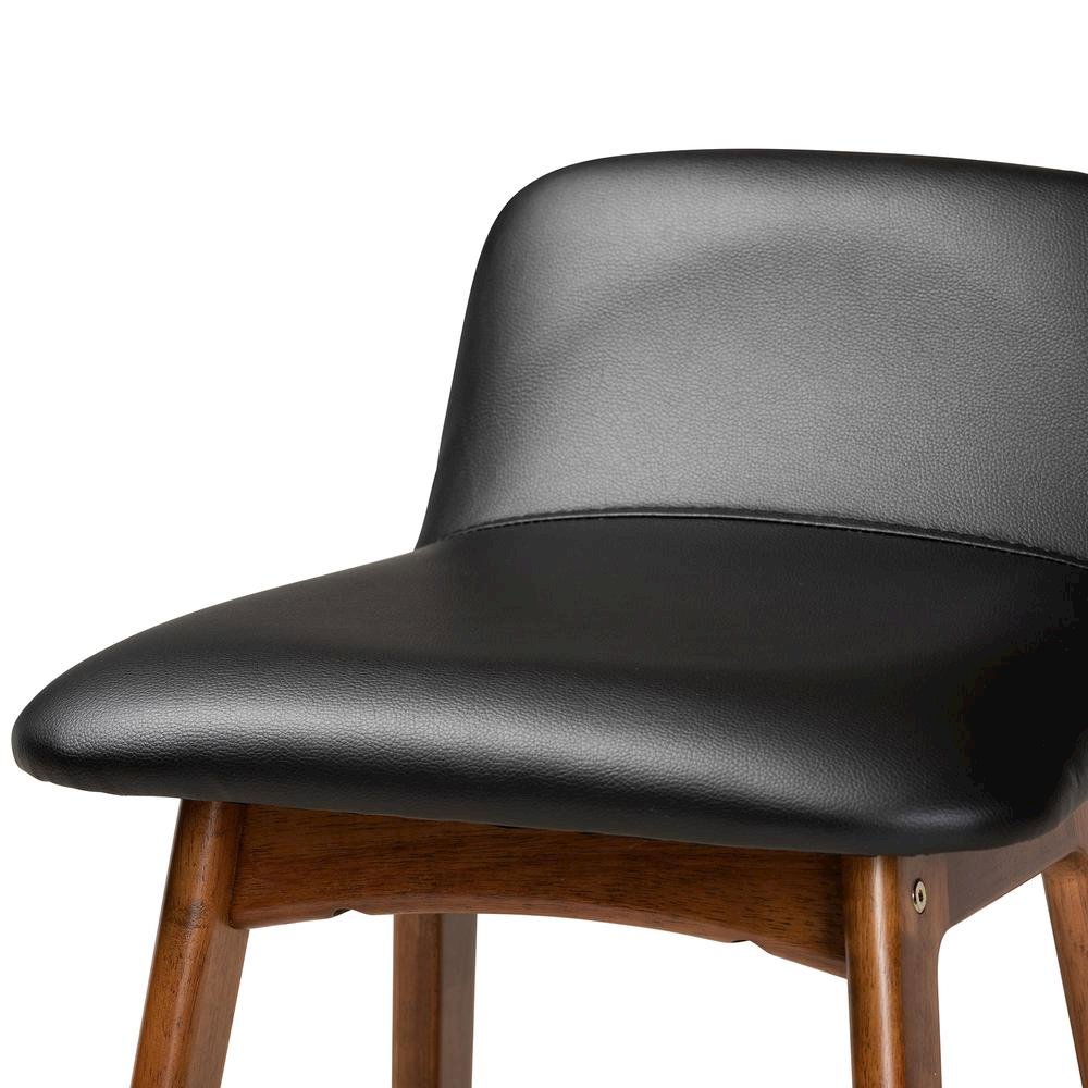 Leather Upholstered and Walnut Brown Finished Wood 2-Piece Bar Stool Set. Picture 12