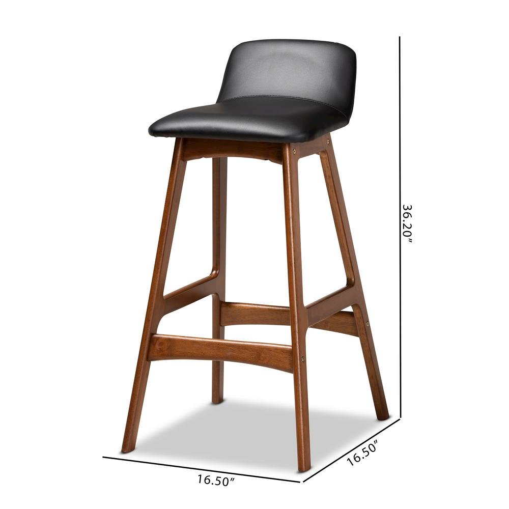 Leather Upholstered and Walnut Brown Finished Wood 2-Piece Bar Stool Set. Picture 16