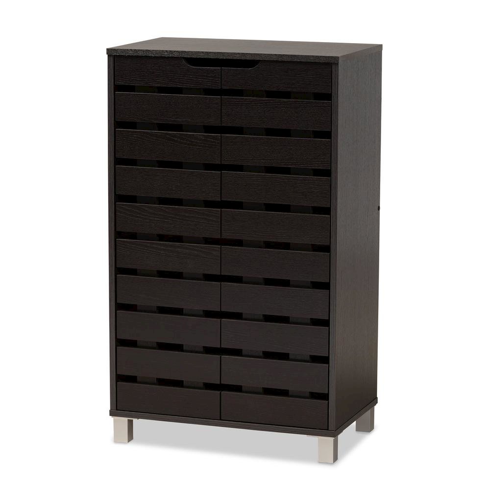 Dark Brown Finished Wood 2-Door Shoe Storage Cabinet. Picture 11