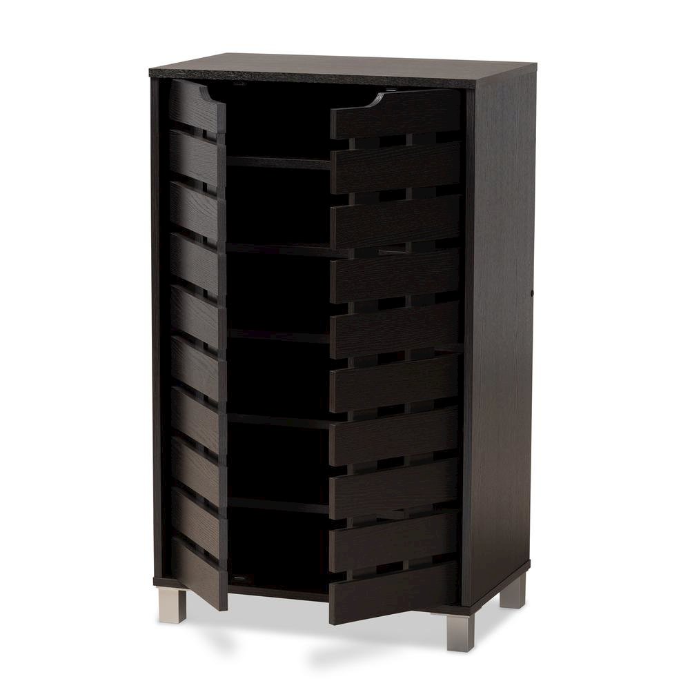 Dark Brown Finished Wood 2-Door Shoe Storage Cabinet. Picture 12