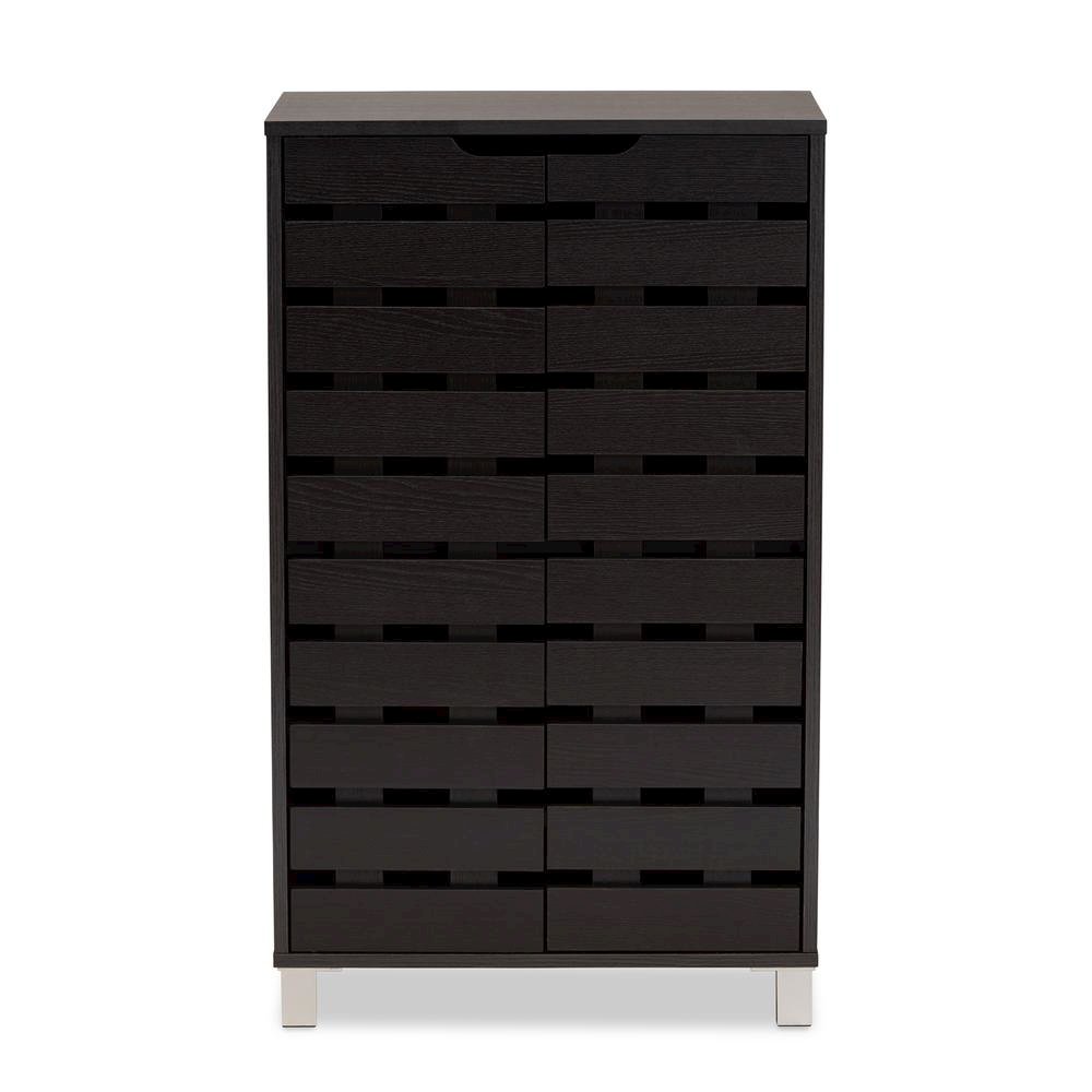 Dark Brown Finished Wood 2-Door Shoe Storage Cabinet. Picture 13