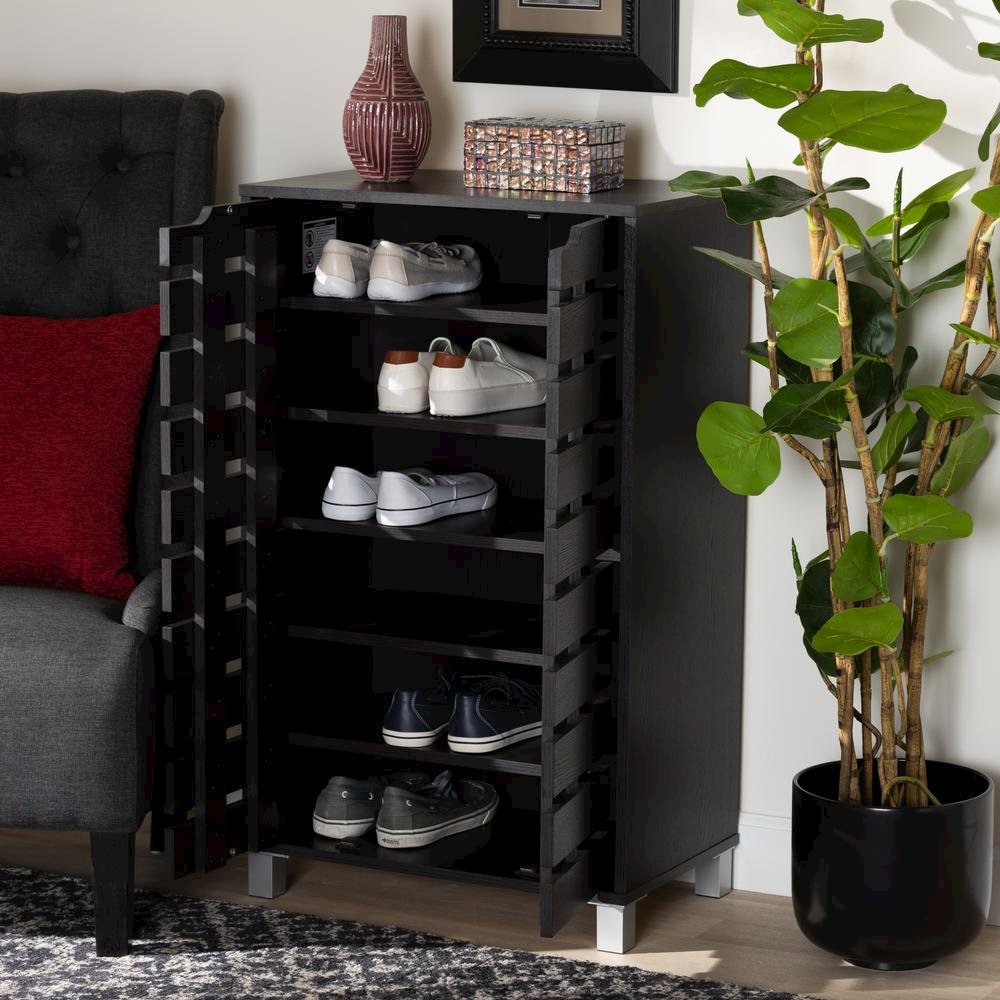 Dark Brown Finished Wood 2-Door Shoe Storage Cabinet. Picture 18
