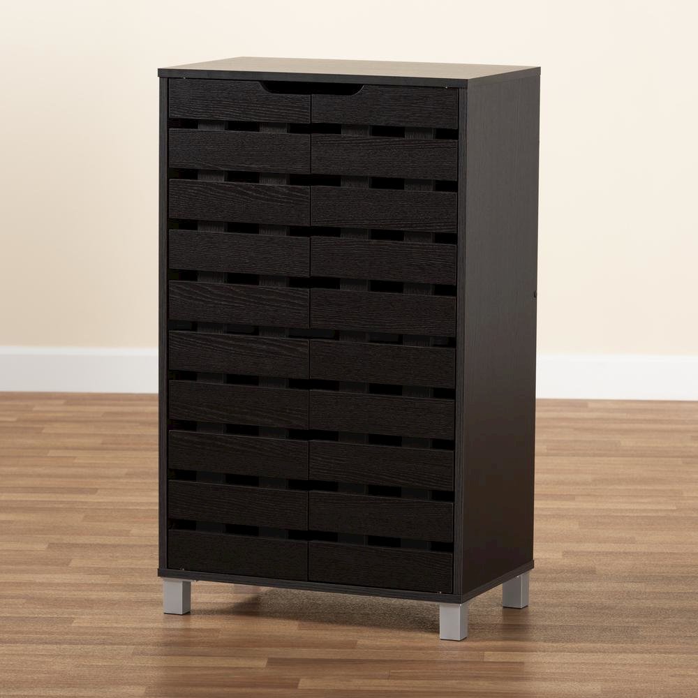 Dark Brown Finished Wood 2-Door Shoe Storage Cabinet. Picture 19