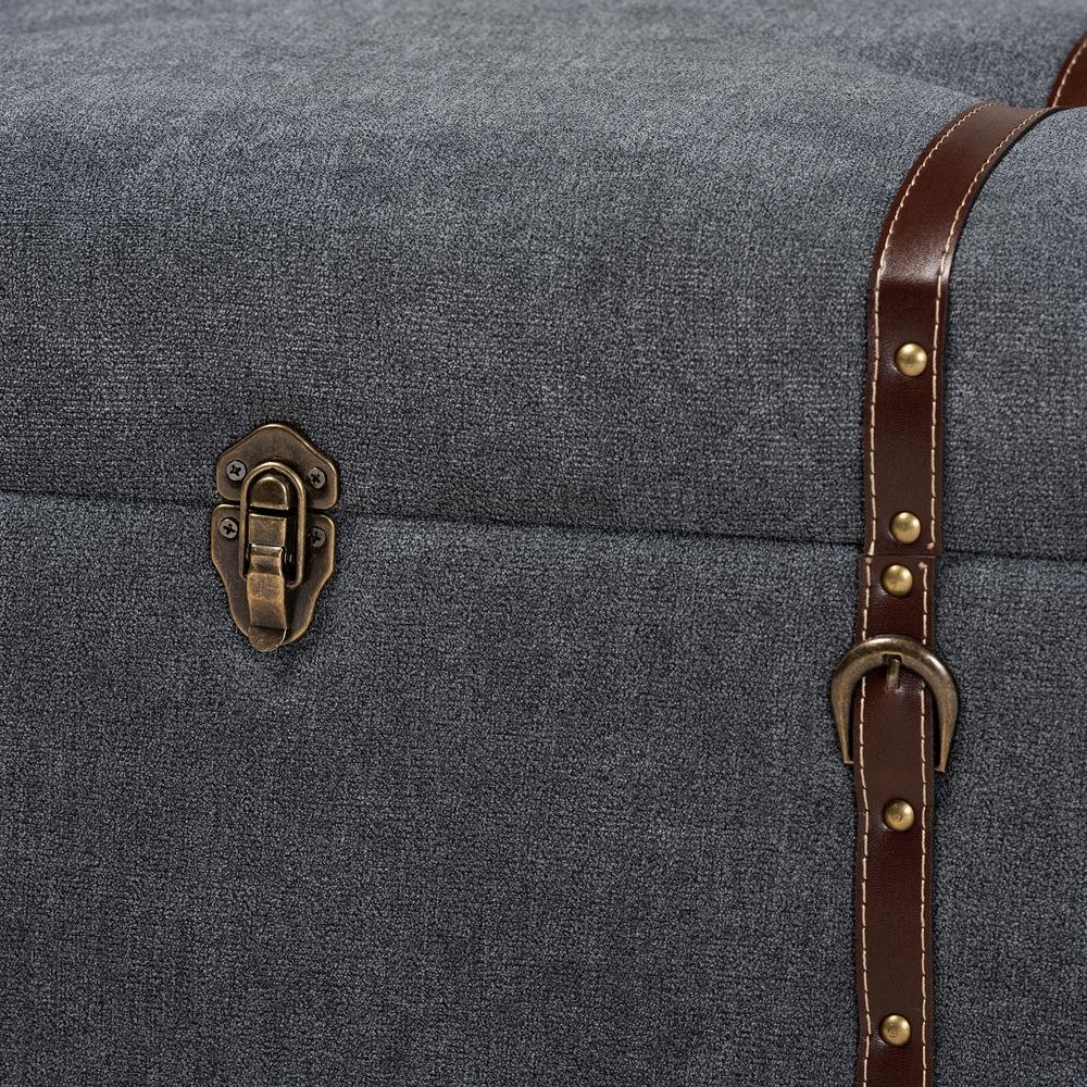Transitional Grey Fabric Upholstered Storage Trunk Ottoman. Picture 17