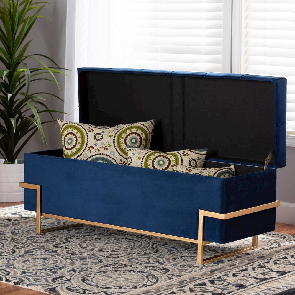 Gold Metal Finished Storage Ottoman. Picture 20