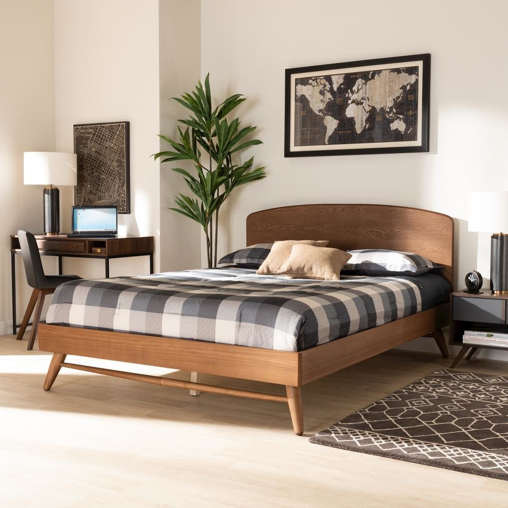 Transitional Walnut Brown Finished Wood Full Size Platform Bed. Picture 16
