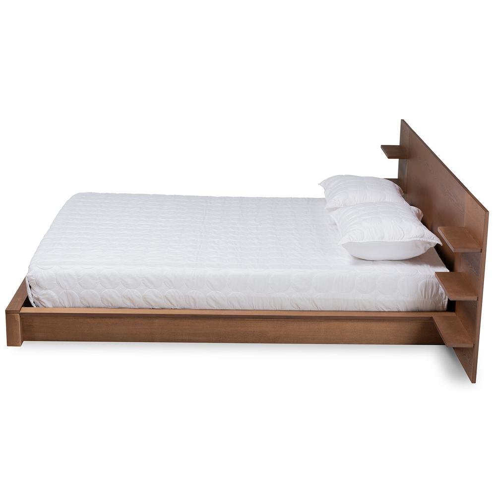 Walnut Brown Finished Wood Queen Size Platform Storage Bed with Shelves. Picture 11