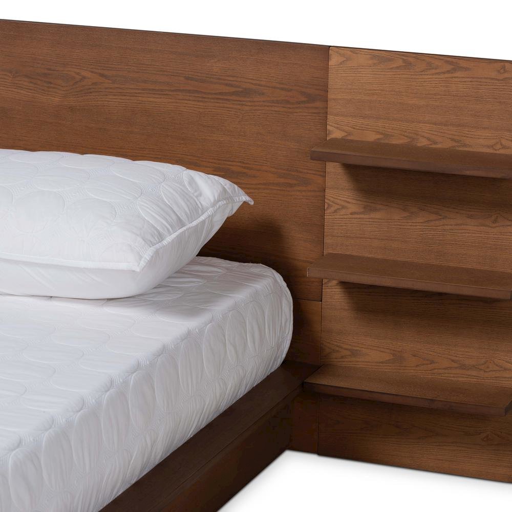 Walnut Brown Finished Wood Queen Size Platform Storage Bed with Shelves. Picture 13