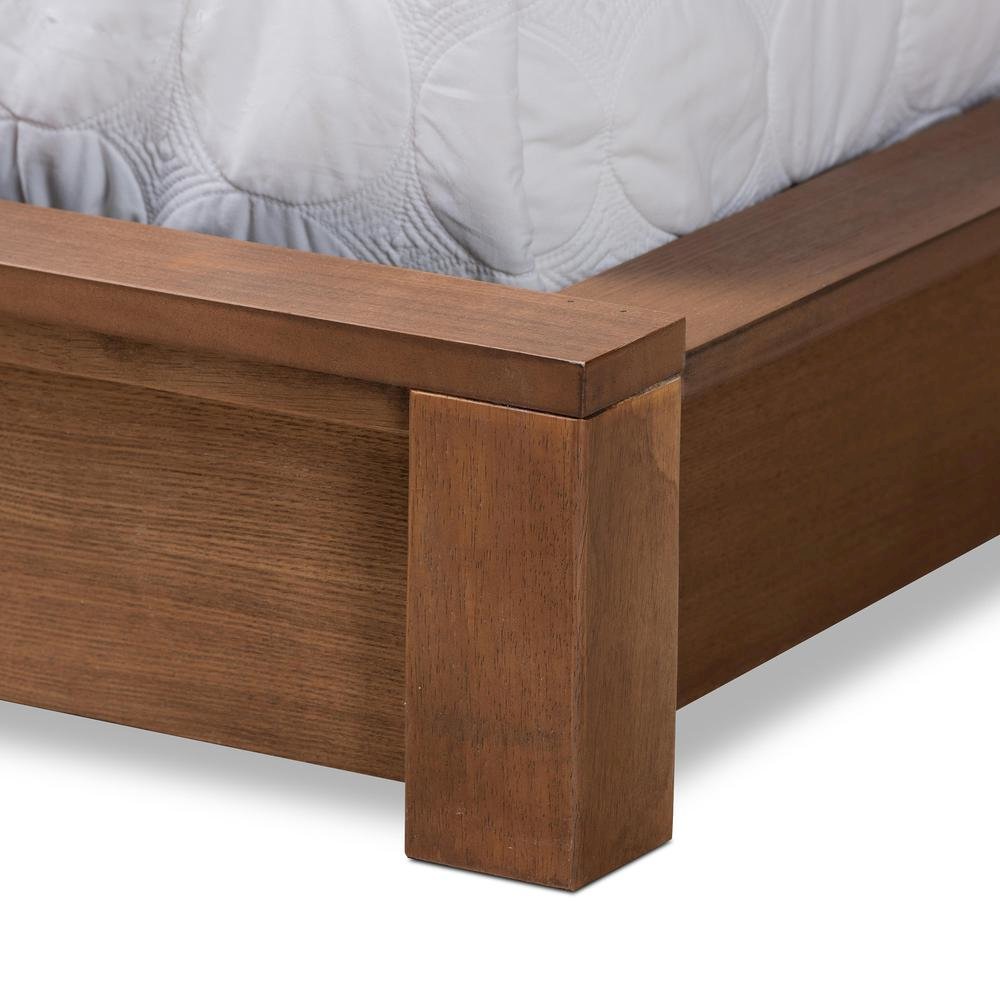 Walnut Brown Finished Wood Queen Size Platform Storage Bed with Shelves. Picture 14