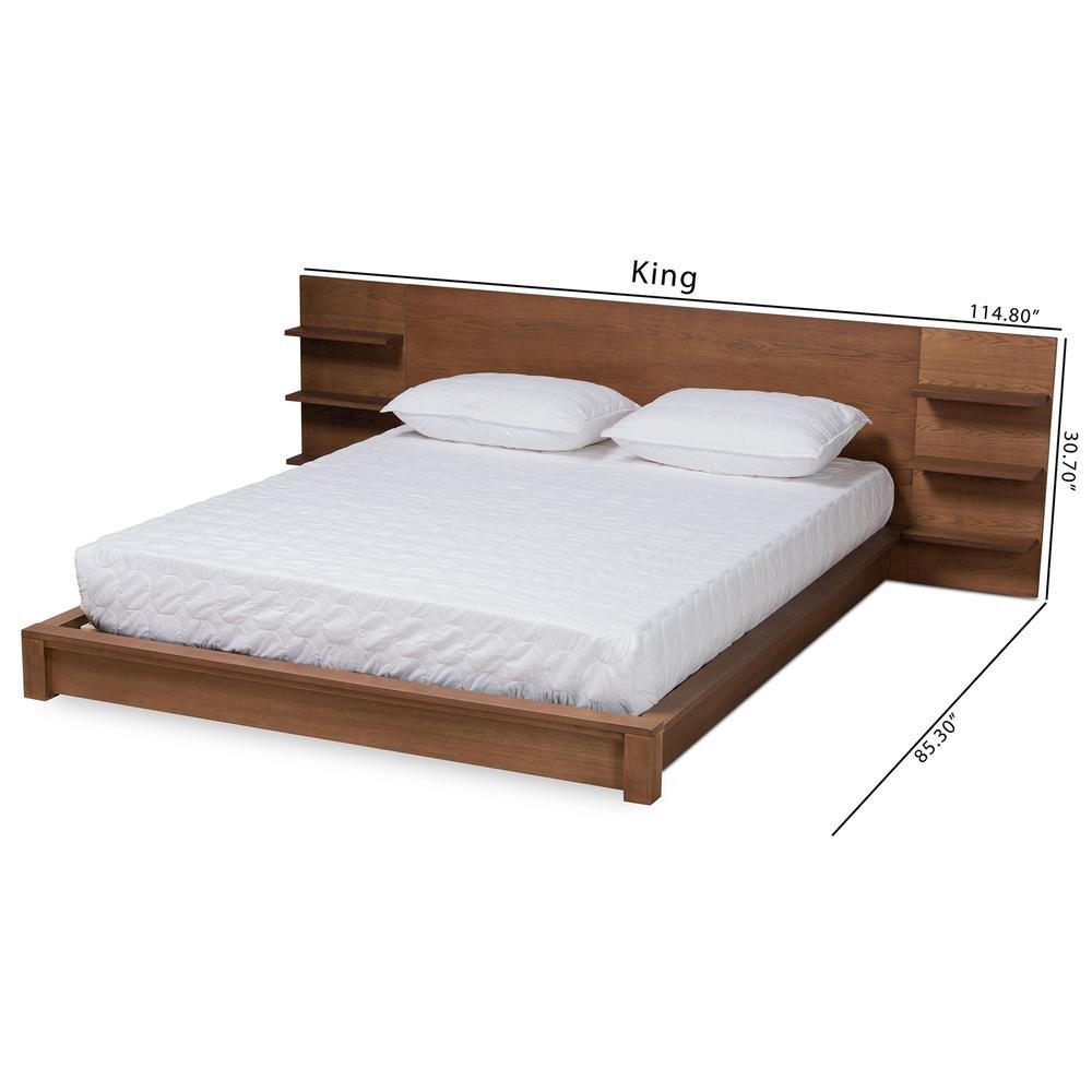 Walnut Brown Finished Wood Queen Size Platform Storage Bed with Shelves. Picture 18