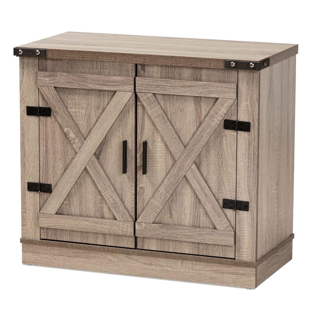 Farmhouse Oak Brown Finished Wood 2-Door Shoe Storage Cabinet. Picture 11