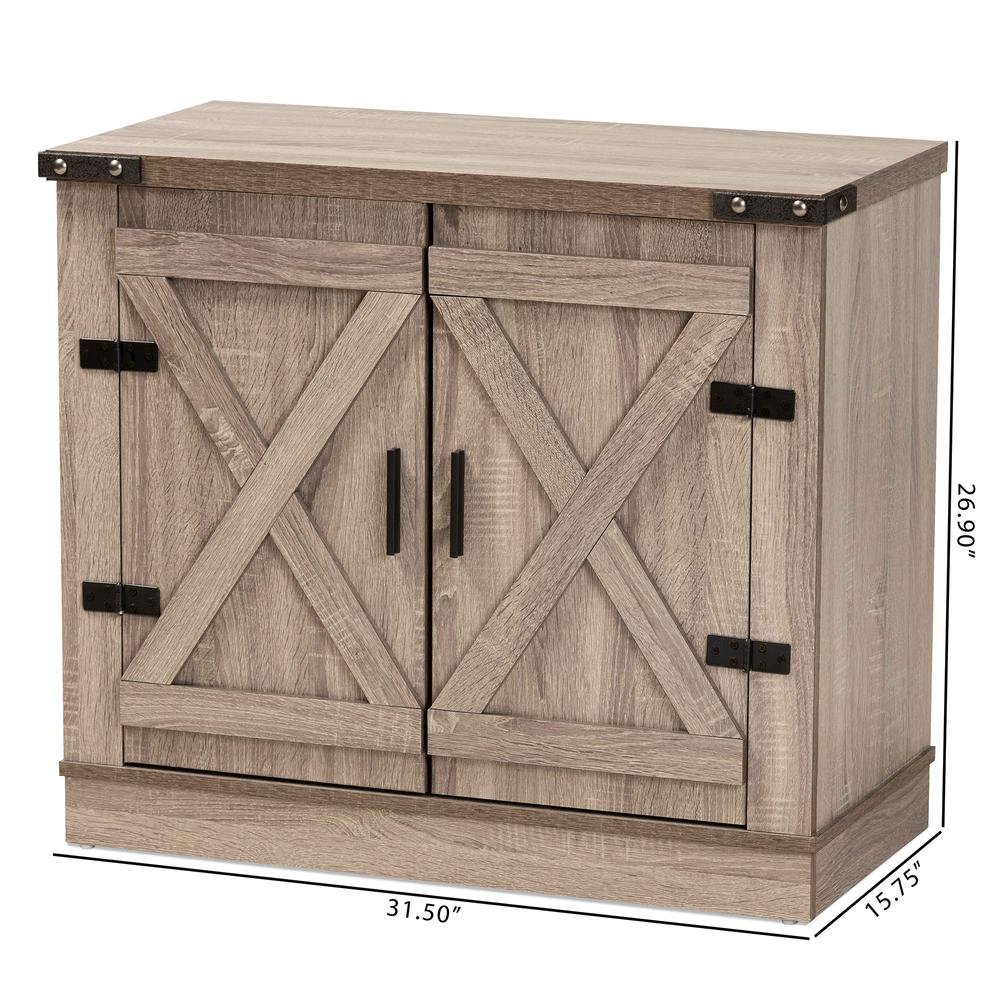 Farmhouse Oak Brown Finished Wood 2-Door Shoe Storage Cabinet. Picture 20