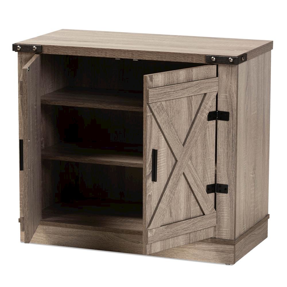 Farmhouse Oak Brown Finished Wood 2-Door Shoe Storage Cabinet. Picture 12
