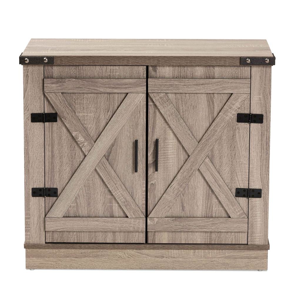 Farmhouse Oak Brown Finished Wood 2-Door Shoe Storage Cabinet. Picture 13